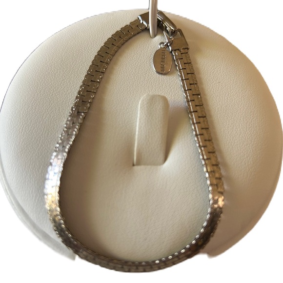 FLAT VINTAGE SILVER TONE PANEL LINK CHAIN BRACELET  7” - Picture 1 of 4